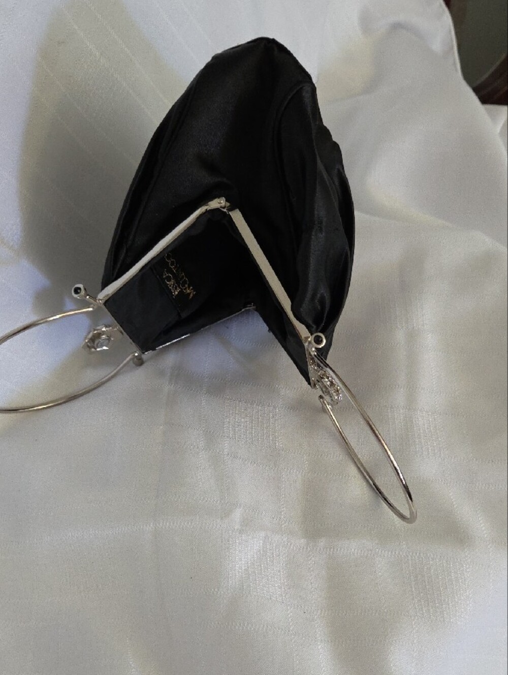 Jessica McClintock Black Satin Evening Wristlet with Rhinestone Clasp - Picture 7 of 7